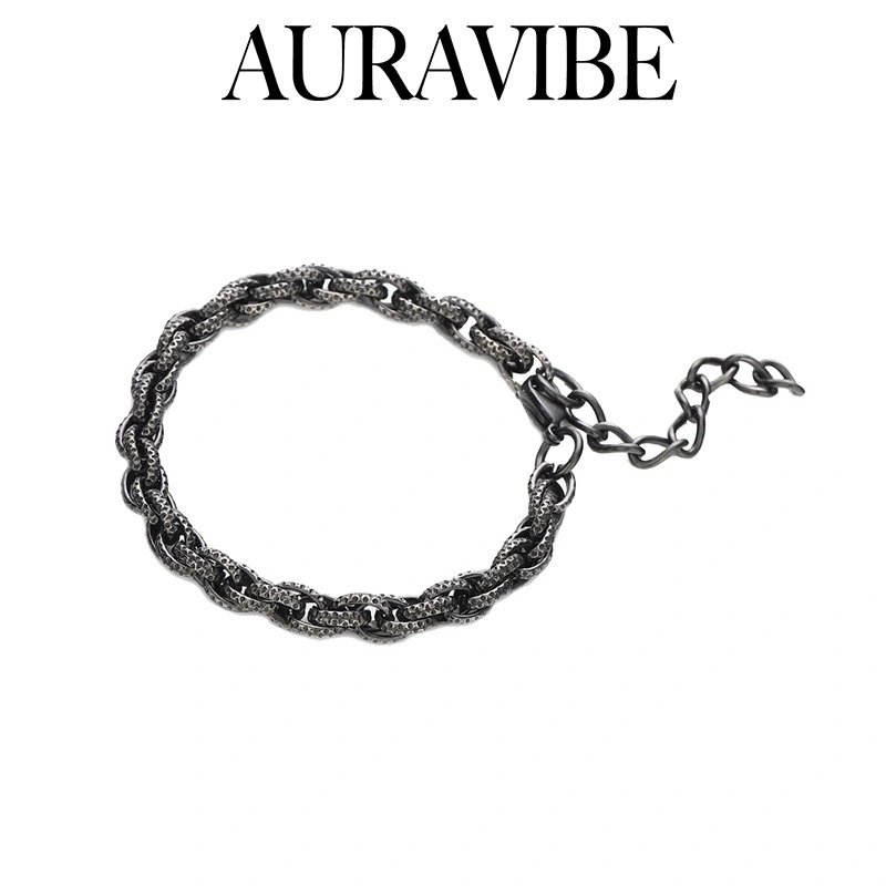 AURAVIBE Gelang Pria Titanium Steel Motif Ular Hitam Terbaru - Gaya Dark & Edgy Anti Karat