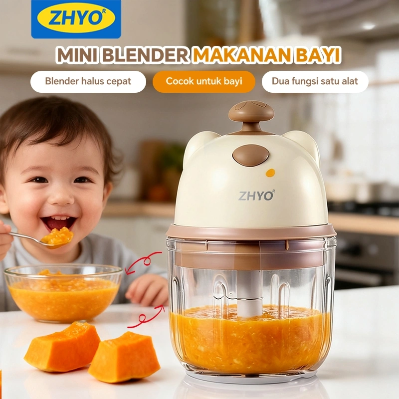 ZHYO 200W Blender mpasi bayi Food Chopper 350ML Blender Kaca Portabel Baja Tahan Karat Penggiling daging multifungsi dan pencampur rumah tangga Garansi Resmi 1 Tahun