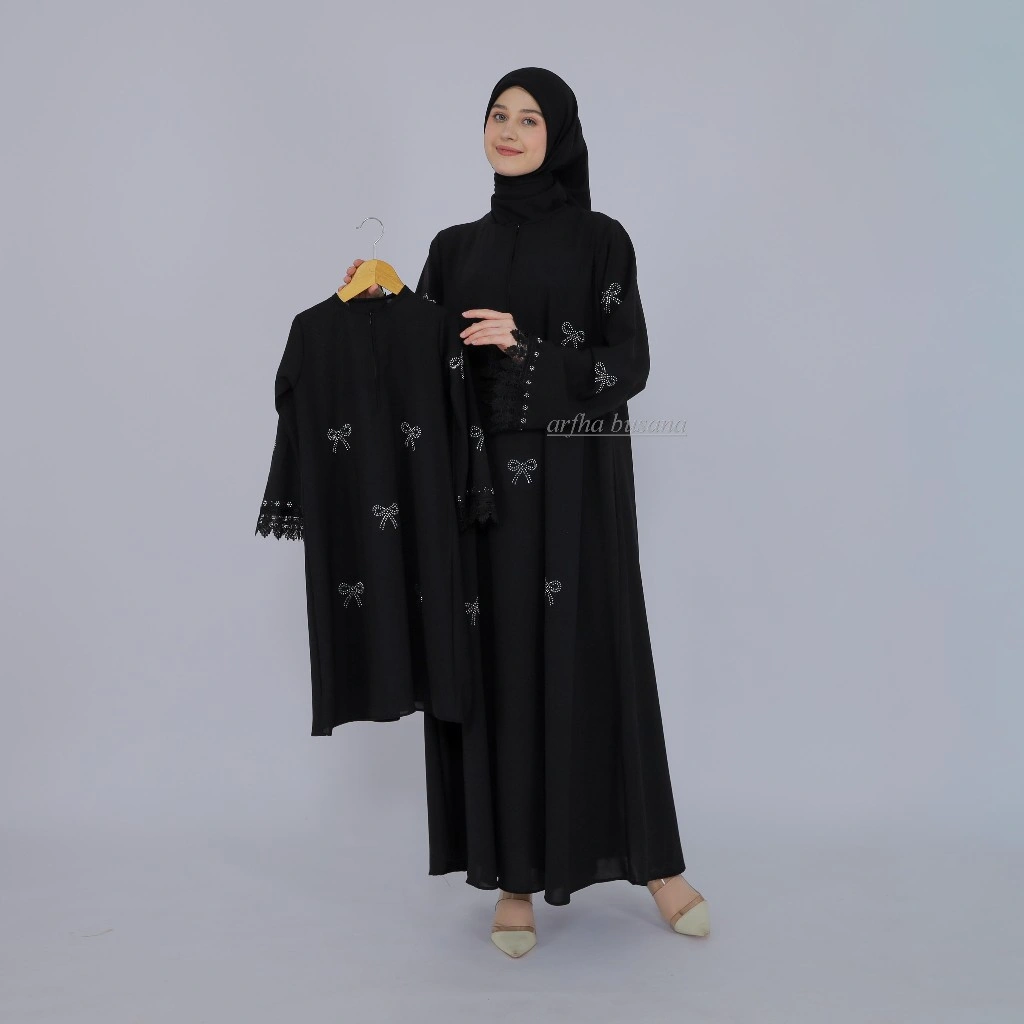 Naurah Abaya Couple Ibu dan anak usia 1-12 tahun Abaya Wanita Muslim Payet Mewah Elegan Bahan Sabrina Anti UV
