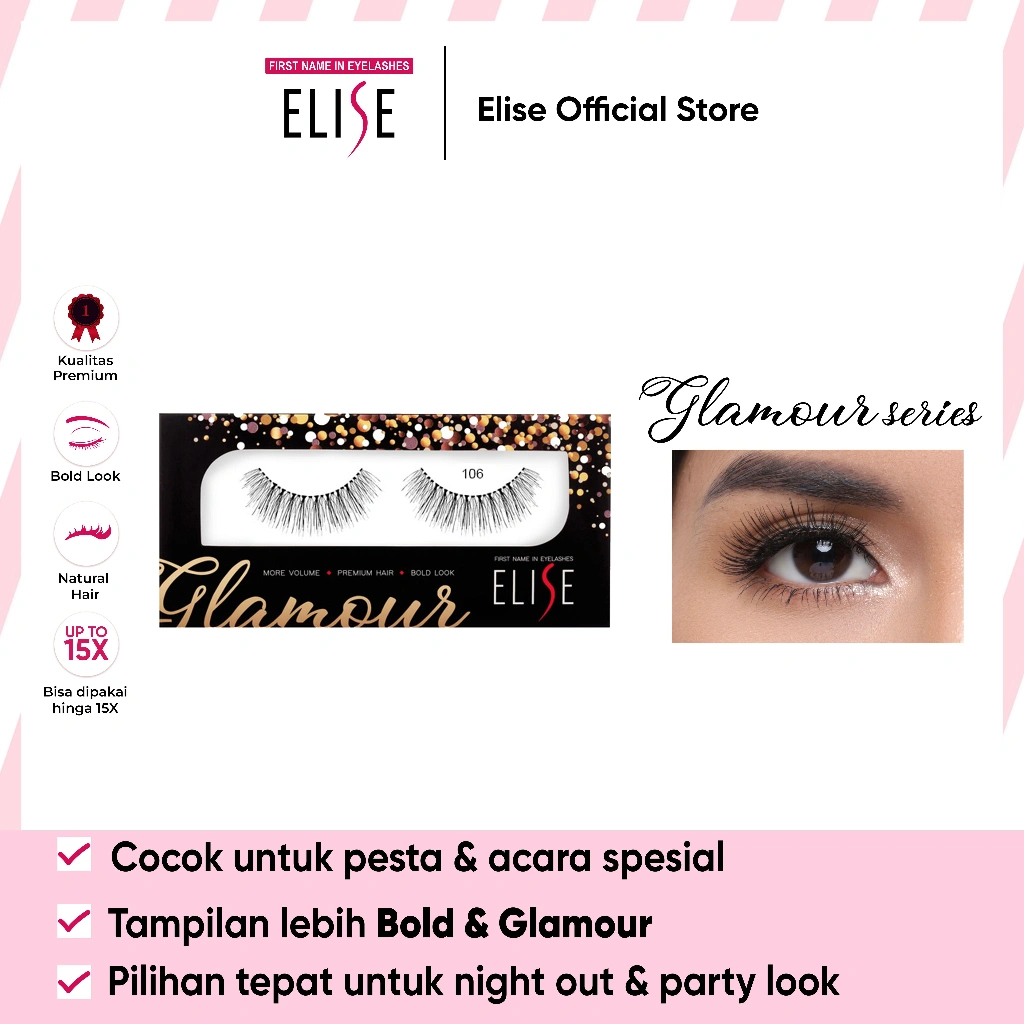 Bulu Mata Elise - Glamour 106 - Bulu Mata Semi Bold/Cocok untuk Glamour Makeup & Party Look