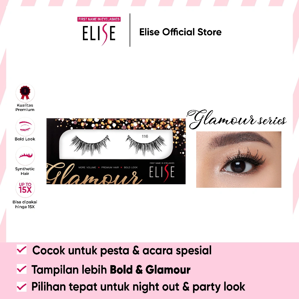 Bulu Mata Elise - Glamour 116 - Bulu Mata Semi Bold/Cocok untuk Glamour Makeup & Party Look