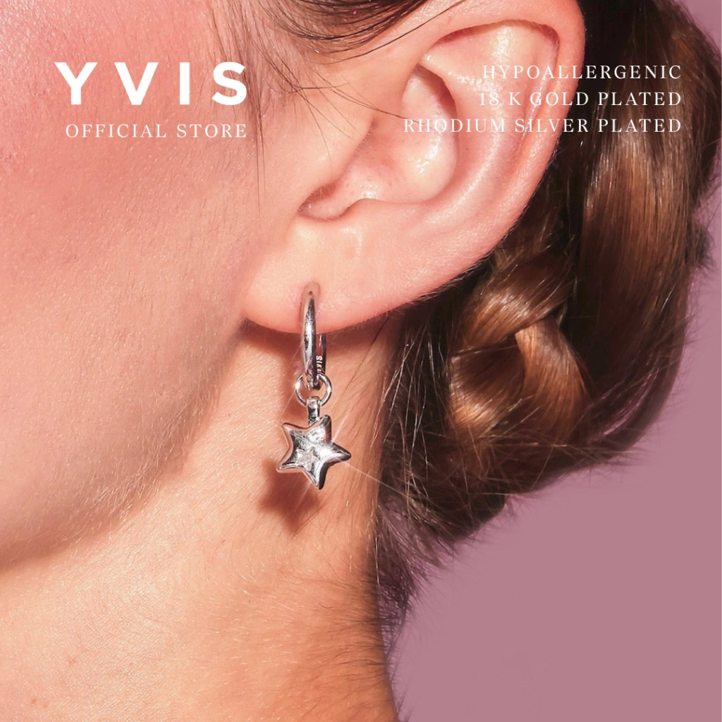 YVIS Midnight Hoop - Anting Hypoallergenic Lapis Emas 18K dan Silver Rhodium Plated