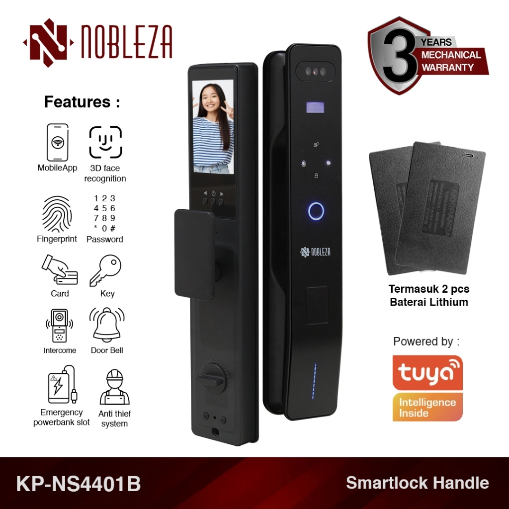 NOBLEZA Smart Door Lock Kunci Pintu Digital Handle Camera Face Recognition Handle Otomatis Digital WIFI TUYA KP-NS4401B