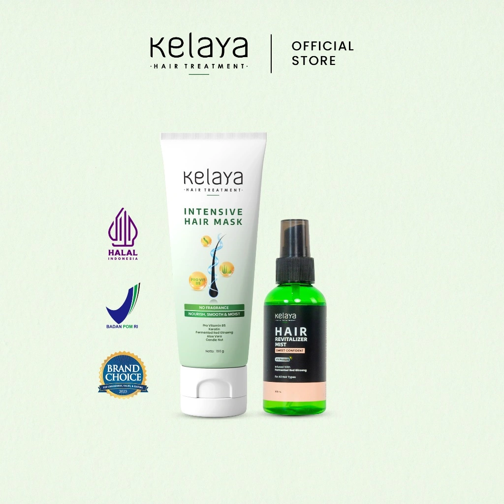Kelaya Intensive Hair Mask 190g + Kelaya Hair Revitalizer Mist 100ml Parfum Rambut