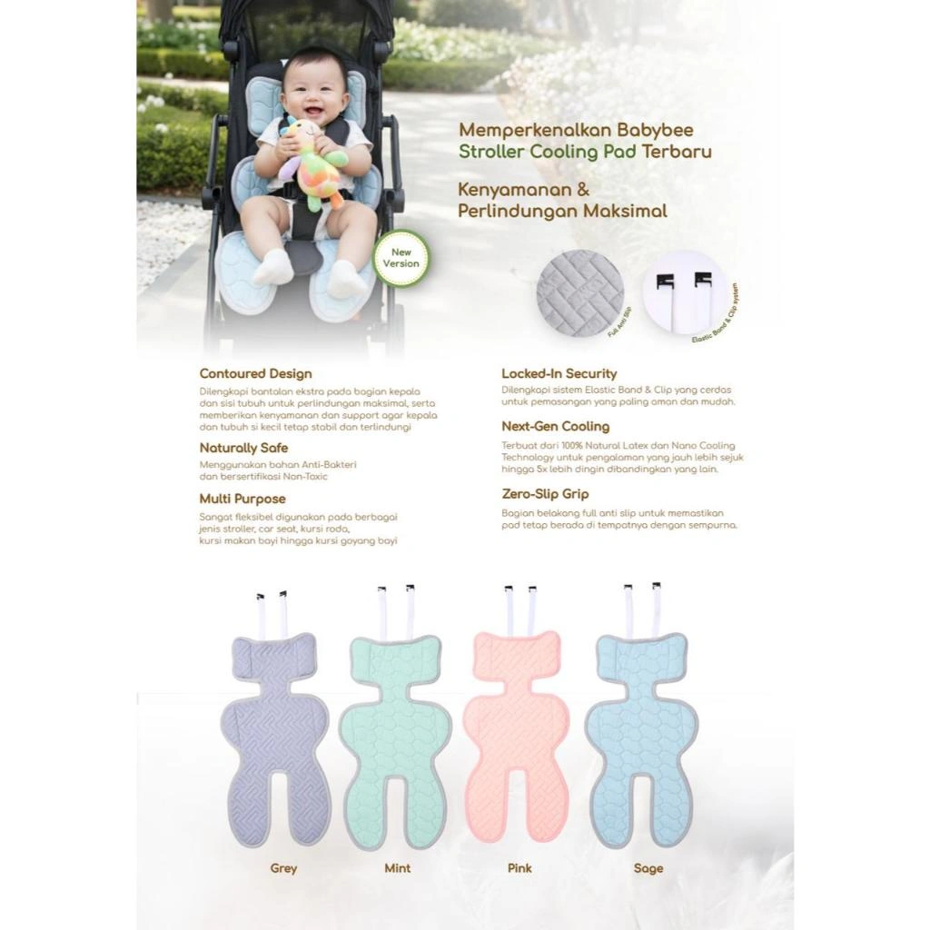 Babybee Stroller Cooling Pad Baby 75x35 Natural Latex Alas Stoler Bayi Anti Alergi