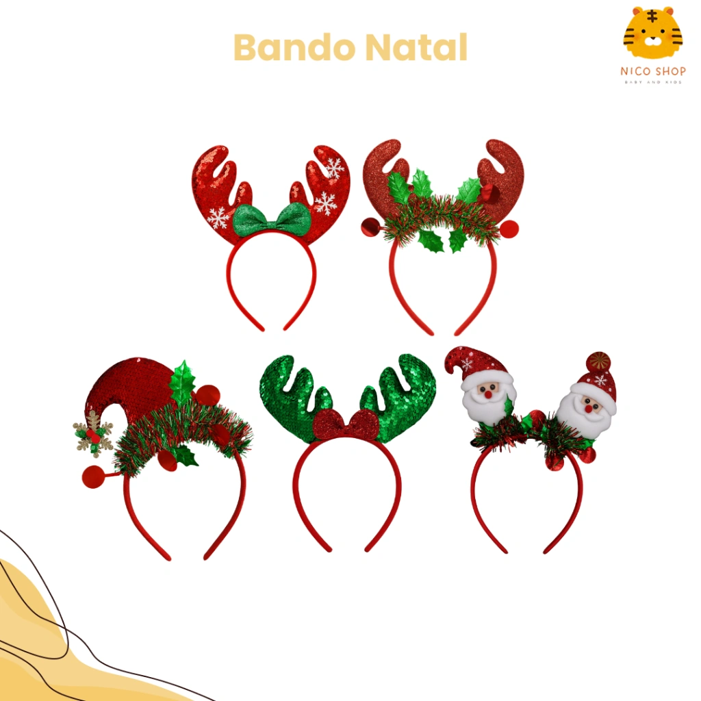Nico Babyshop Bando Natal Tanduk Rusa Glitter | Headband Christmas Antler Lucu Anak & Dewasa