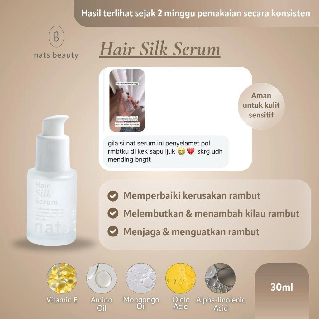 Nats Beauty Hair Silk Serum Mongongo Oil perawatan rambut rusak - heat protectant - perawatan rambut diwarnai