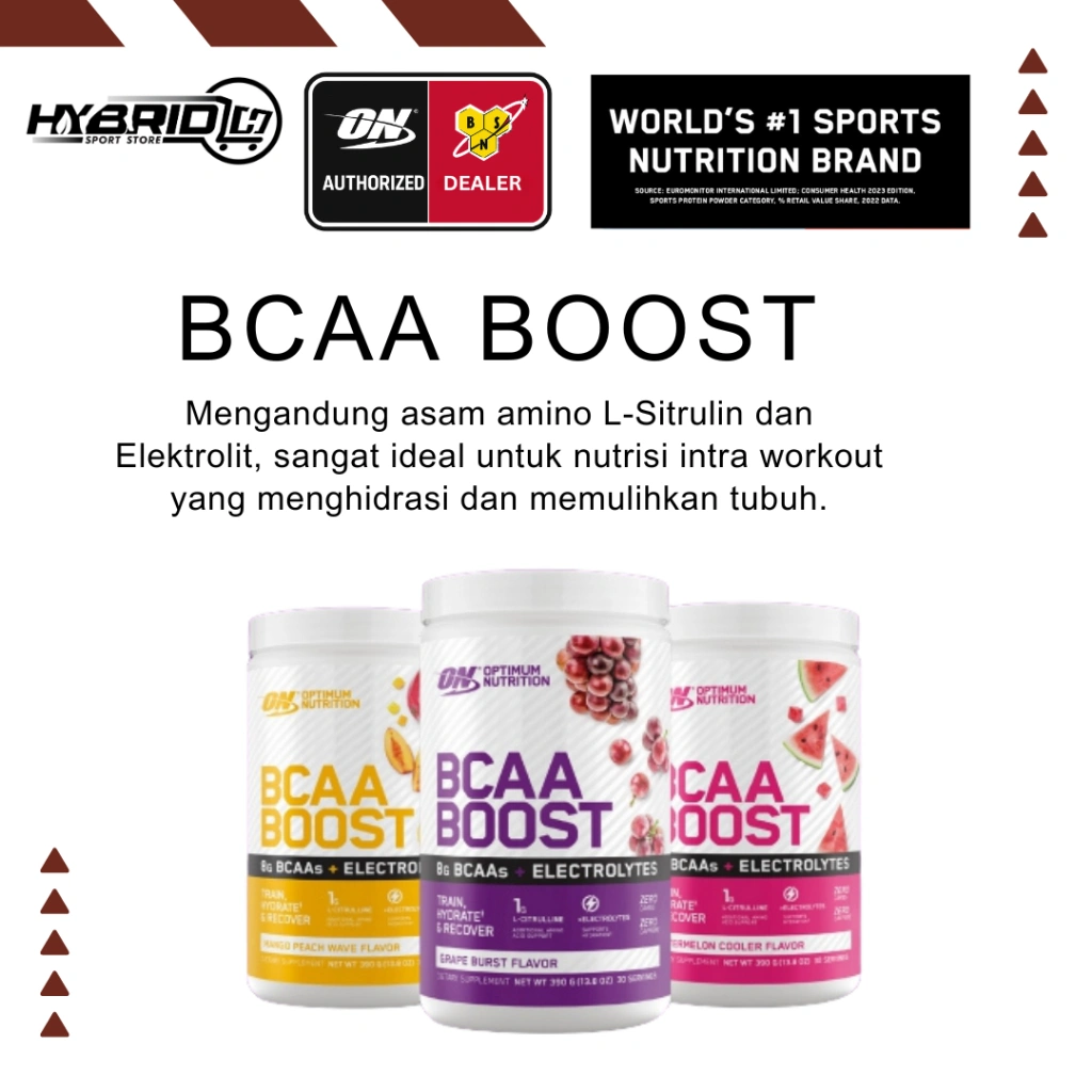 Optimum Nutrition BCAA Boost 390g – 8g BCAA + Electrolytes Tanpa Kafein Original USA