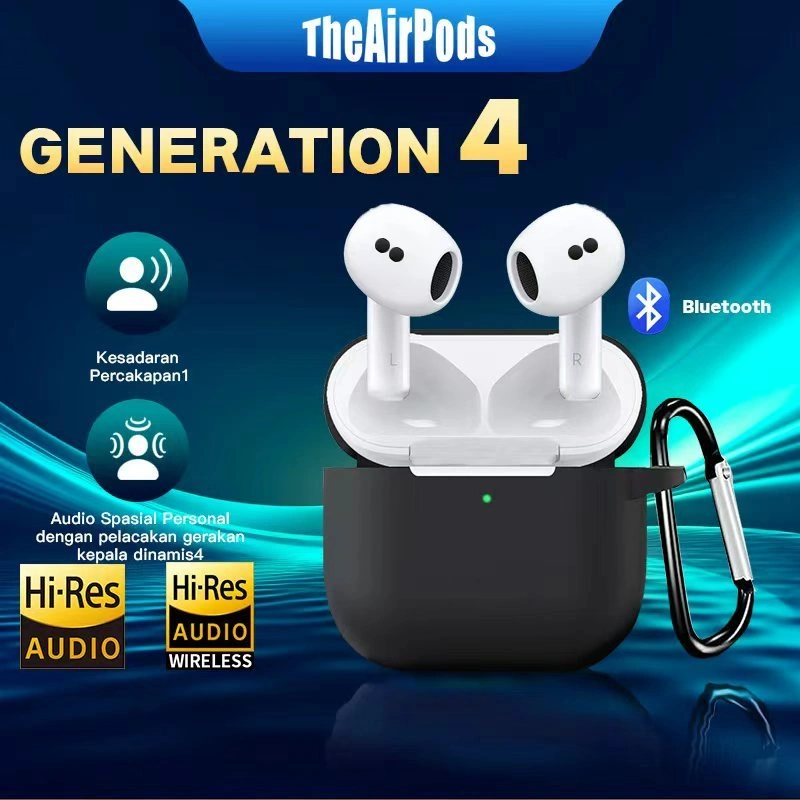 TheAirPods Gen 4 TWS Wireless Earphone Bluetooth HD Hifi True Wireless Stereo Bluetooth earphone Earphone With Wireless Charging Spatial Audio dengan typc-c IOS & Android  with IMEI & Serial Number Detectable Case Brand New Garansi 1 tahun