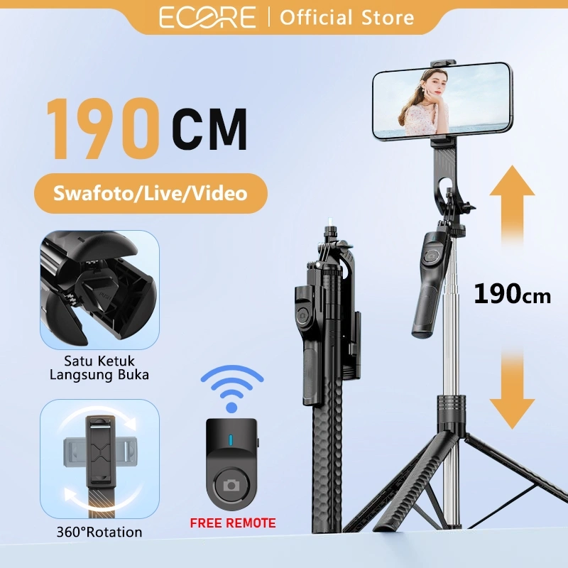 (Tinggi 1900mm) Tripod Tongsis Remote Bluetooth 1.9m Untuk 1/4 Adaptor Buka Satu Klik Cocok Hand Stabilizer 4 In 1 Tongsis Tripod untuk Kamera DSLR