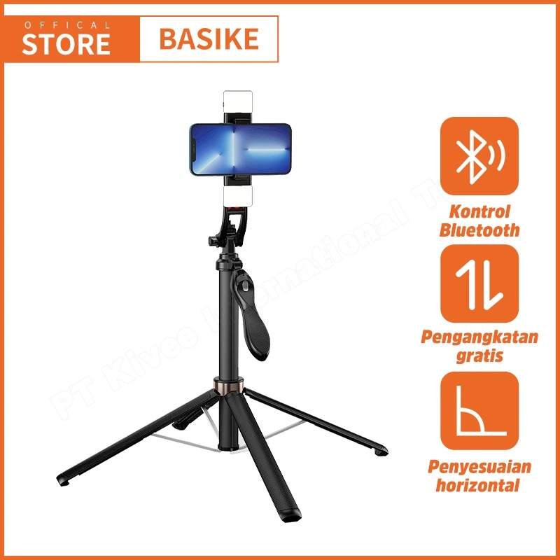 BASIKE Tongsis Tripod Bluetooth 1.8m 2 Fill light Lampu LED hp Selfie Stick Gimbal Handphone Kamera