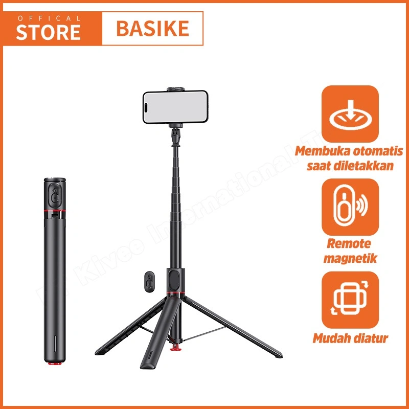 BASIKE Tongsis Tripod Bluetooth Remote Automatic Pop Up Selfie Stick Portable with Magnetik Remote