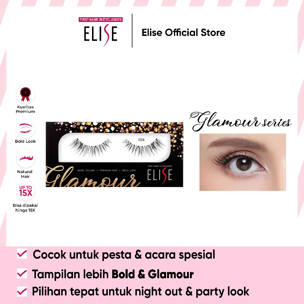 Bulu Mata Elise - Glamour 104 - Bulu Mata Semi Bold/Cocok untuk Glamour Makeup & Party Look