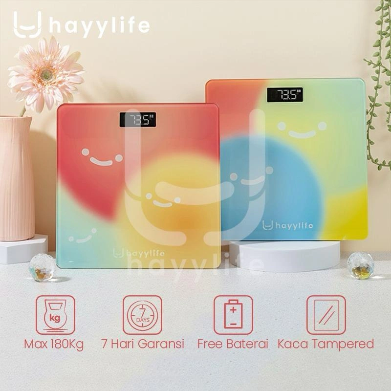HAYYLIFE Timbangan Smart 28cm Bluetooth Digital Body Fat Scale / Timbangan Badan Pintar Max Berat 180 KG Tempered Glass HL-FBB643