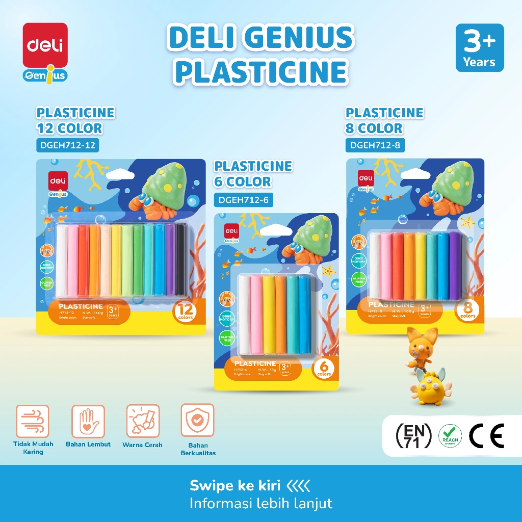 Deli Genius Plastisin 6 / 8 / 12 Warna Warni Cerah Lilin Mainan Edukasi Anak Kreatif Aman Lembut