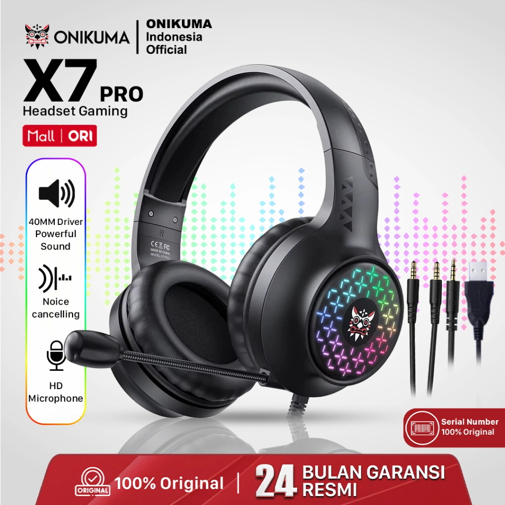 ONIKUMA X7 PRO Black Headphone Gaming Laki-Laki Collection 2025 Headset Earphone Gaming Mobile For HP Laptop dan PC-with Noise Cancelling - Stereo - Garansi 2 Tahun-Headphone Gaming Headset + Microphone