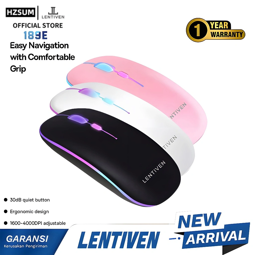 HZSUM Mouse Wireless LENTIVEN 2.4G 4000DPI Receiver USB untuk Komputer PC Laptop Garansi 1 Tahun 189E