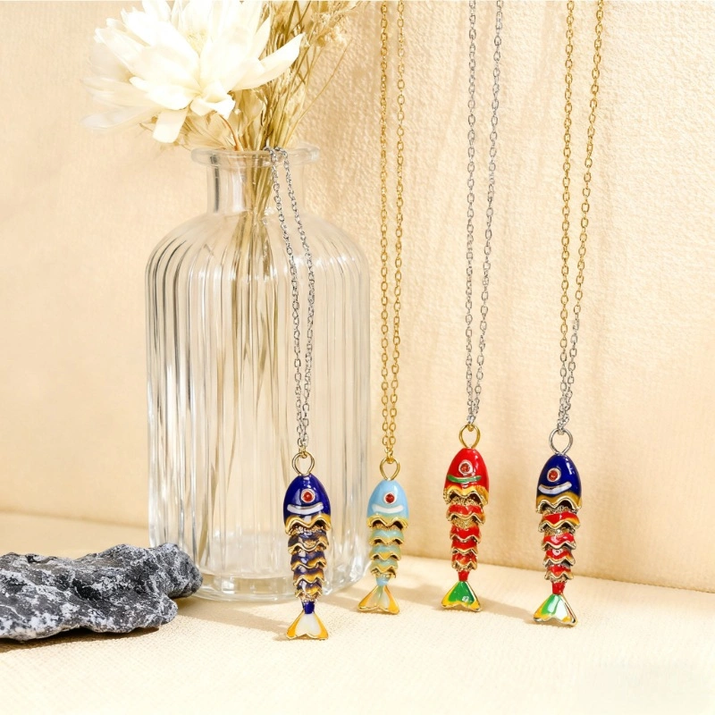 Kalung Liontin Ikan Koi Kecil Beruntung Serbaguna/Kalung Liontin Keong Ekor Ikan Lucu Perhiasan/Kalung Seri Laut Baru 2025