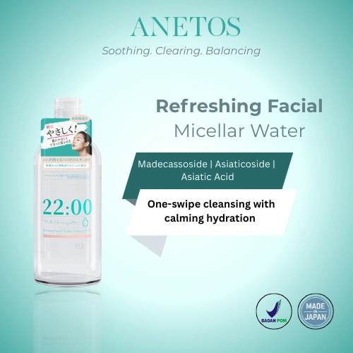 Anetos Refreshing Facial Micellar Cleansing Water - 500ml (Pembersih Wajah dan Make Up Remover, Aman untuk Kulit Sensitif) Kotoran Muka