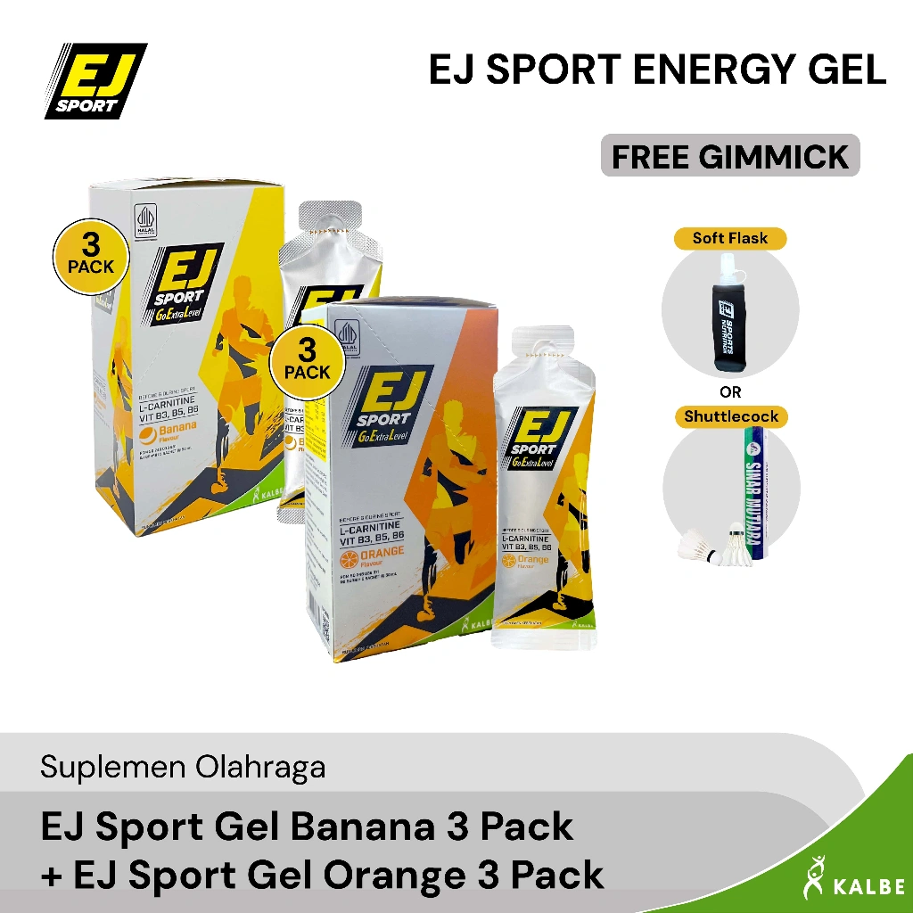 NEW! EJ Sport Banana Energy Gel - 3 Pack + EJ Sport Orange - 3 Pack + Free Gift