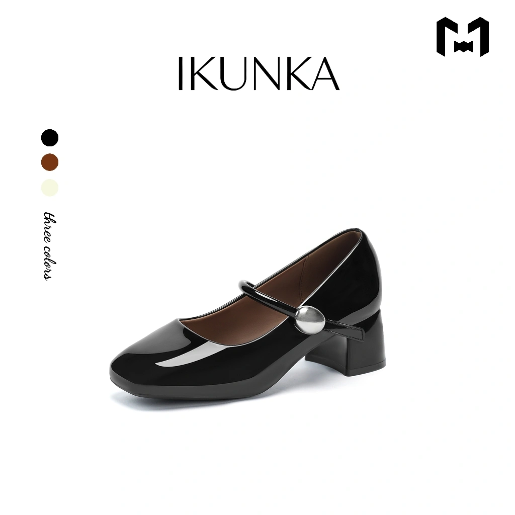 IKUNKA Sepatu Mary Janes Wanita Sepatu Wanita Hak Chunky Heels  Sepatu Kerja Wanita Tinggi Hak 4cm