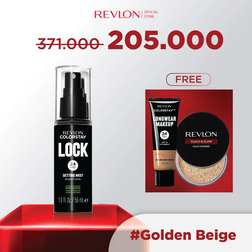 [BUY 1 GET 3] Perfect Complexion Package - Revlon ColorStay Lock Setting Mist FREE ColorStay Makeup Pump Normal to Dry ; Touch & Glow Face Powder 24gr