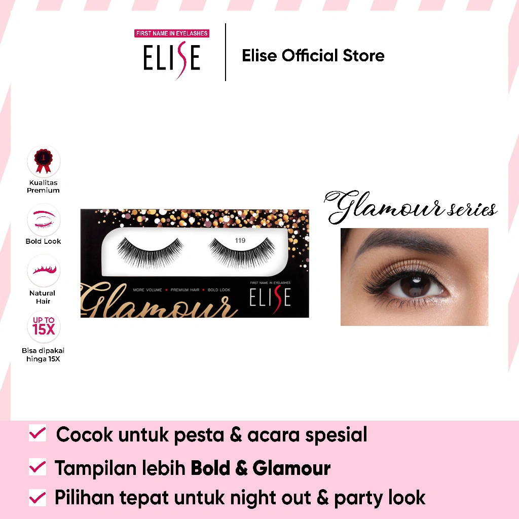 Bulu Mata Elise - Glamour 119 - Bulu Mata Semi Bold/Cocok untuk Glamour Makeup & Party Look