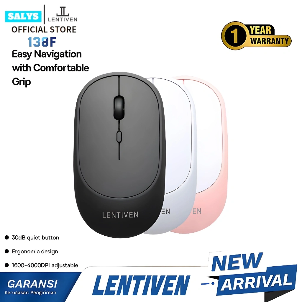 SALYS LENTIVEN Mouse Wireless 2.4G 4000DPI Receiver USB untuk PC Laptop Garansi 1 Tahun 138F