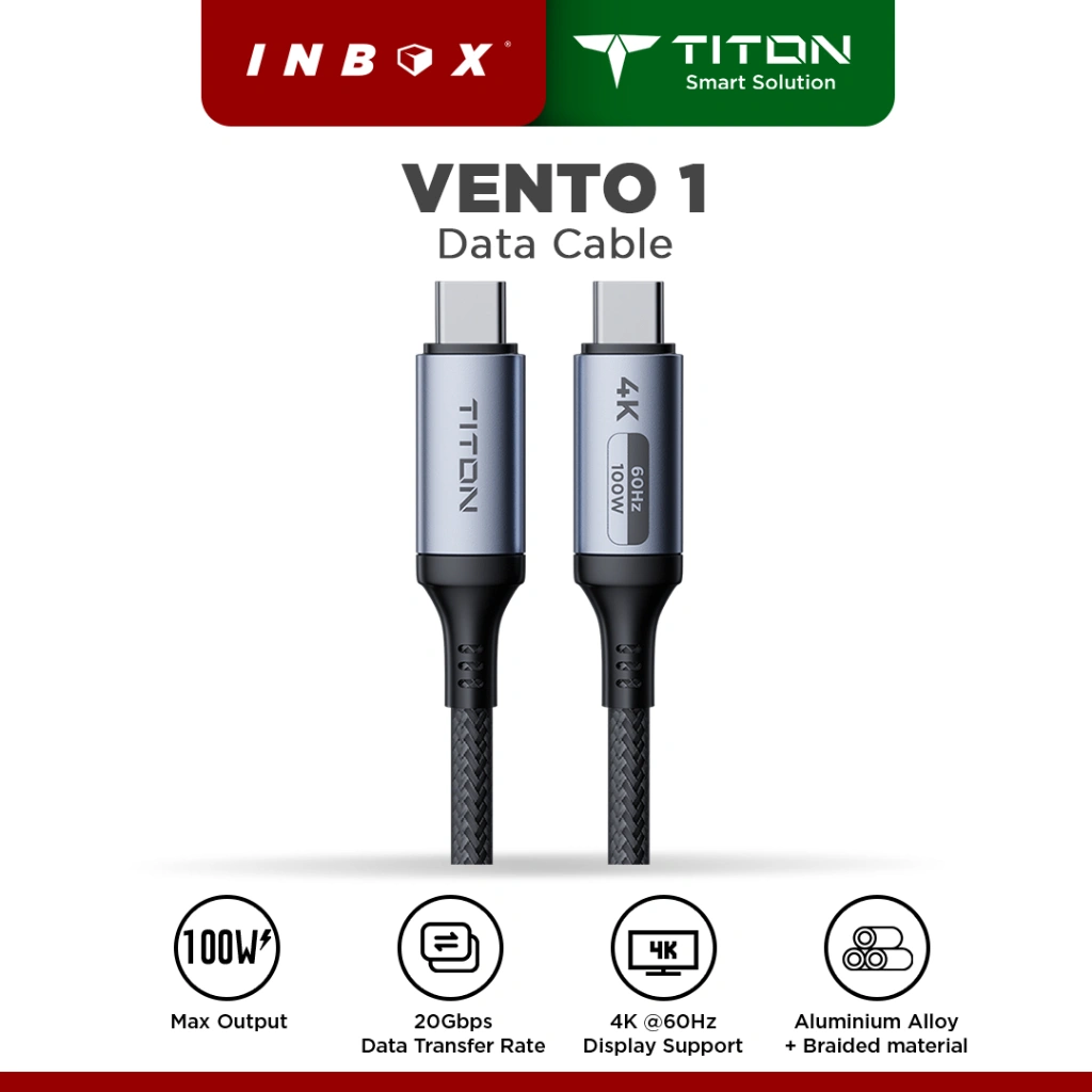 Titon Vento 1 Kabel 100W 4K 60Hz 20Gbps USB 3.2 Gen2 USB-C to USB-C HDMI Charging SSD External Docking Station Data Charger Display
