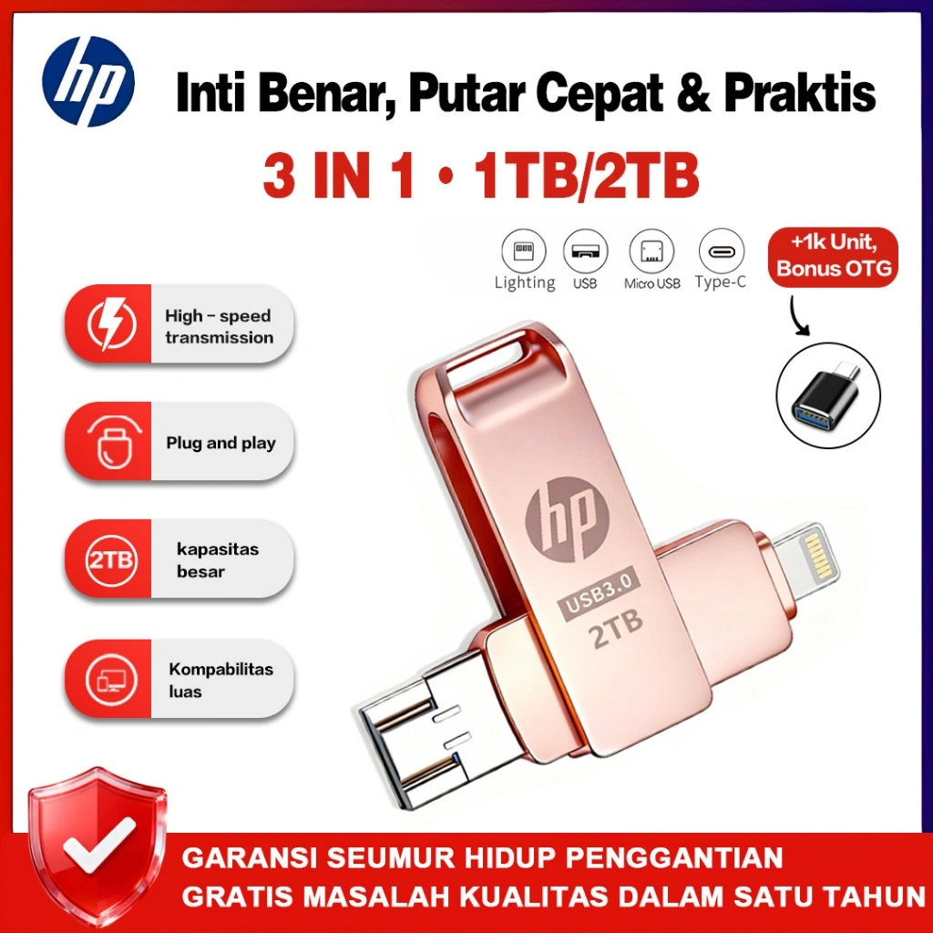 Barang spot FlashDisk HP USB3.0 Stik Memori Tiga-Dalam-Satu Flash Drive logam 1TB