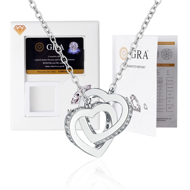 LOVETIA Kalung Moissanite Dari Hati Ke Hati Necklace Wanita Silver925 Sertifikat GRA Original XMZ347