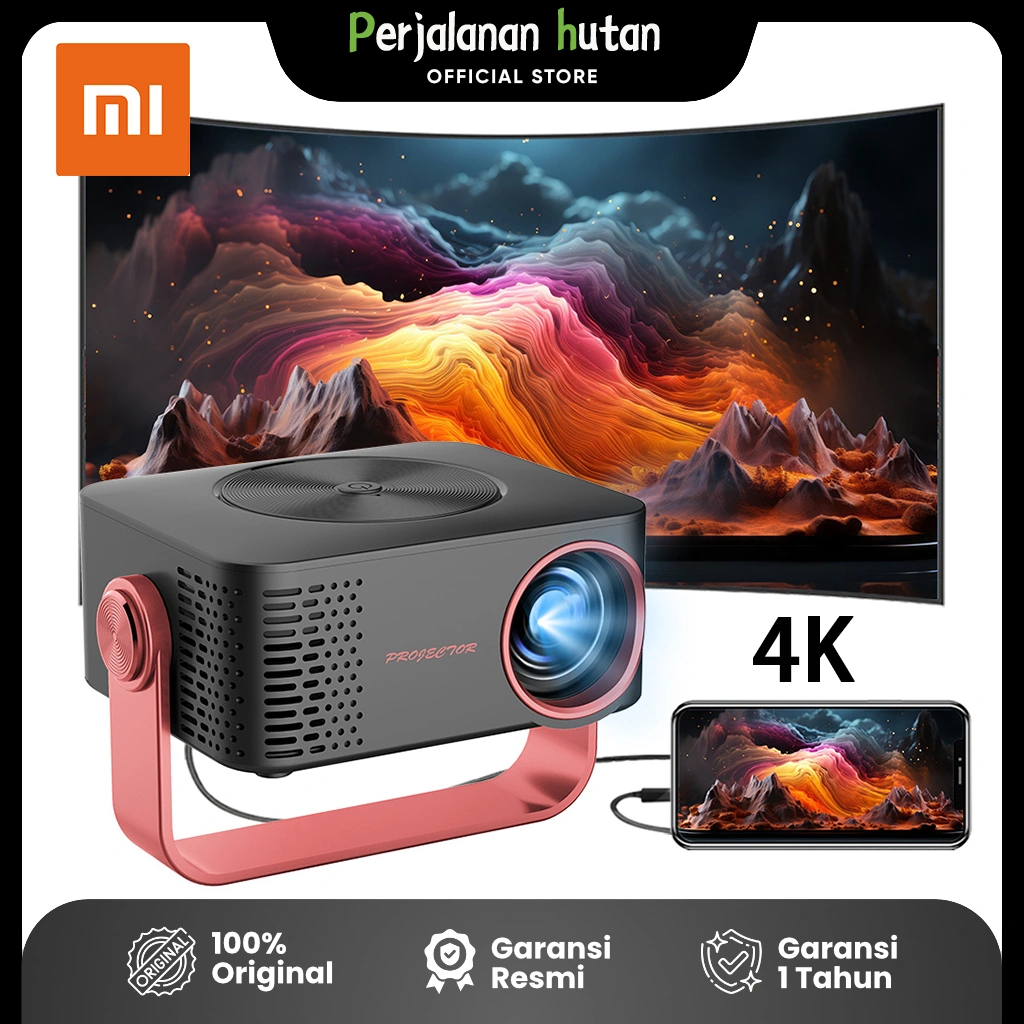 XIAOMI-M60/Smart Proyektor 4K 1080P HDMI 100 Inci Portabel Mini untuk Dinding Kamar Tidur Pencerminan Layar Nirkabel dari Ponsel Sistem Home Theater