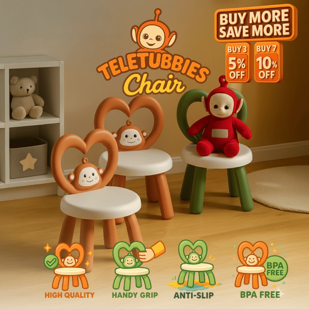 Kursi Plastik Anak Lucu Karakter Teletubbies Desain Ergonomis dan Tahan Beban 150kg