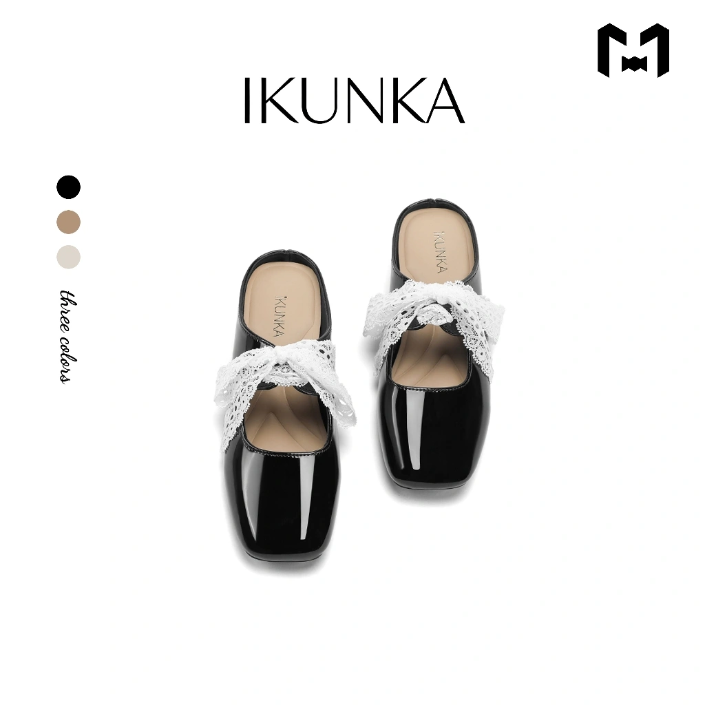IKUNKA Flat Mules Elegan Women Flat Shoes Mules Sepatu Wanita Sepatu Kerja Wanita Slip On LV50