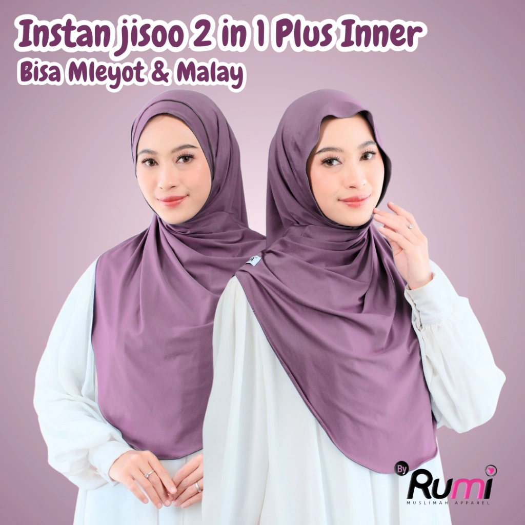 Rumi Official - Hijab Instant Jisoo Jilbab Mleyot Premium Plus Inner Alissa by Rumi Hijab Bergo Instant Flowy Rasa Pashmina Jersey Premium Meleyot Hijab Instan Terbaru Kekinian