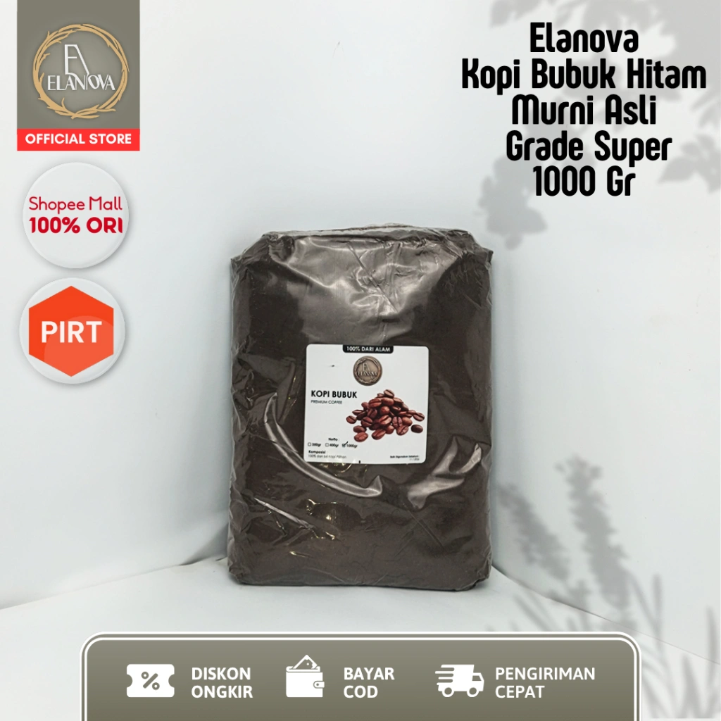 Elanova Kopi Bubuk Hitam Murni Asli 1 KG Grade Super
