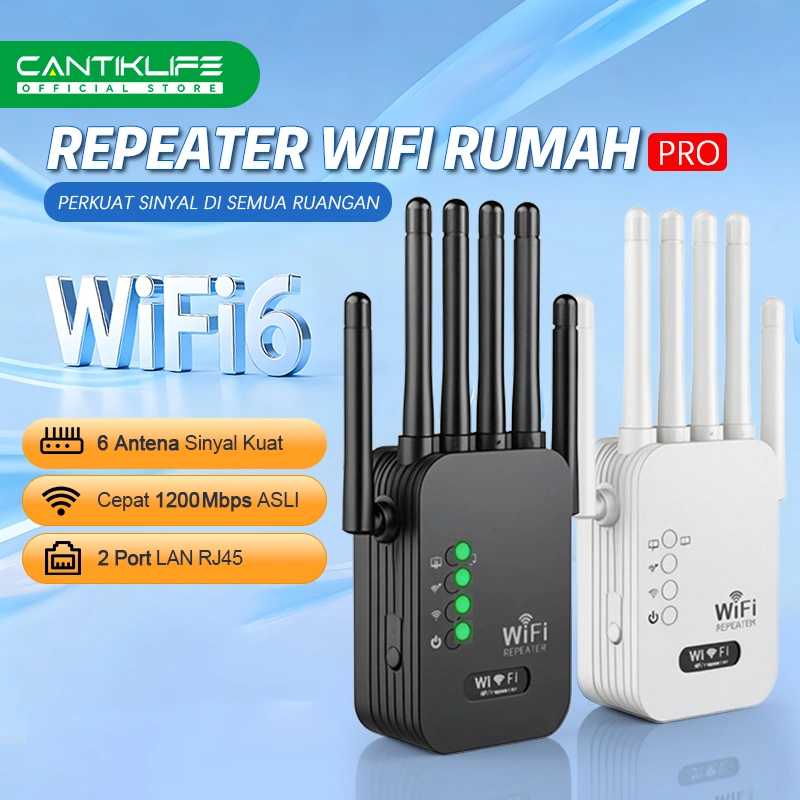 Repeater WiFi 1200Mbps Dual Band 2.4G + 5G | 6 Antena Sinyal Kuat  WiFi Extender Penguat Sinyal Internet Rumah Kantor  Router Jarak Jauh  Support Mode AP & Repeater  Penguat Jaringan Wireless Stabil Cepat Mudah Dipasang