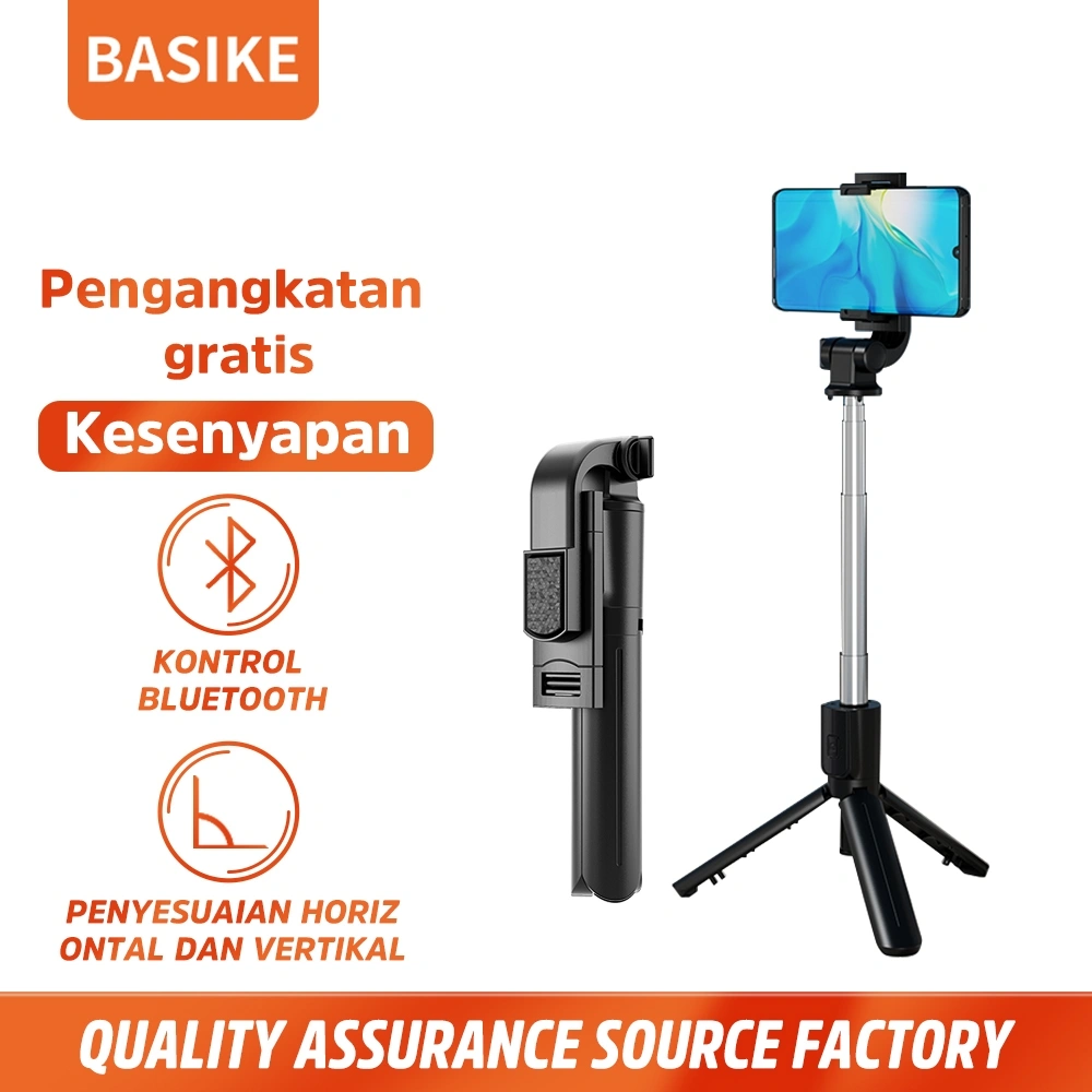 BASIKE Tongsis Tripod Bluetooth Konten Kreator 4 in 1 hp Selfie Stick with 2 Fill light Lampu LED