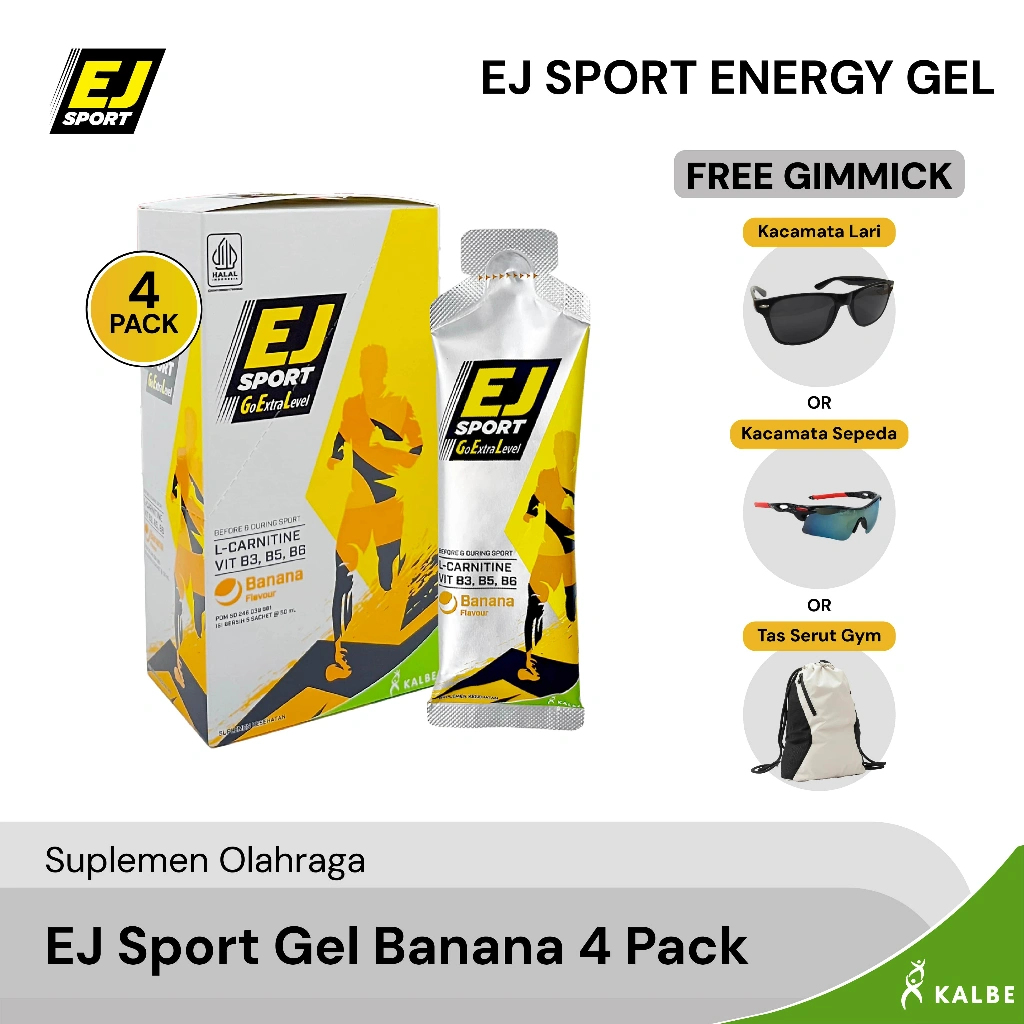 NEW! EJ Sport Banana Energy Gel - Isi 4 Pack + FREE Gift