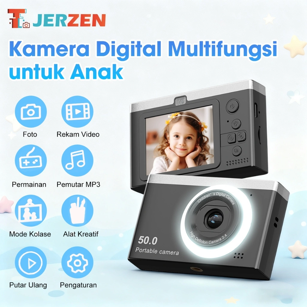 [Dapatkan Kartu Memori 32GB]T-JERZEN Kamera Digital 50MP 1080P Dengan Dual Kamera Lampu Flash Included Cocok Untuk Pemula Pelajar Anak M12