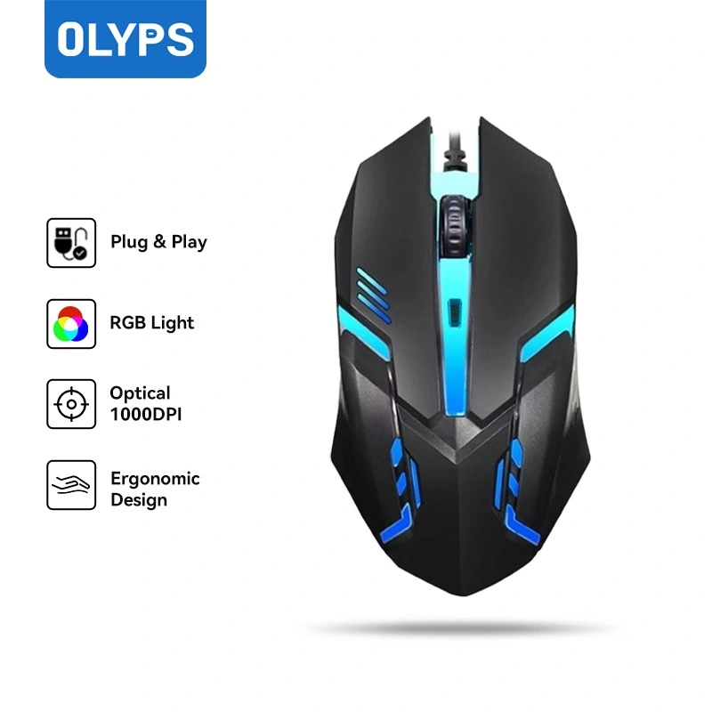 OLYPS Mouse Gaming Kabel USB RGB Light Portable Optical 1000DPI Ergonomic Untuk PC/Laptop