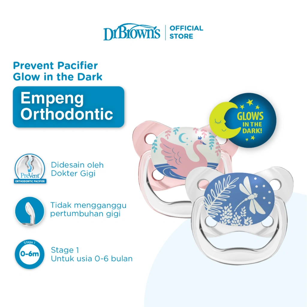 Dr. Brown's PreVent Glow in the Dark BUTTERFLY SHIELD Pacifier - Empeng Bayi / Dot Bayi