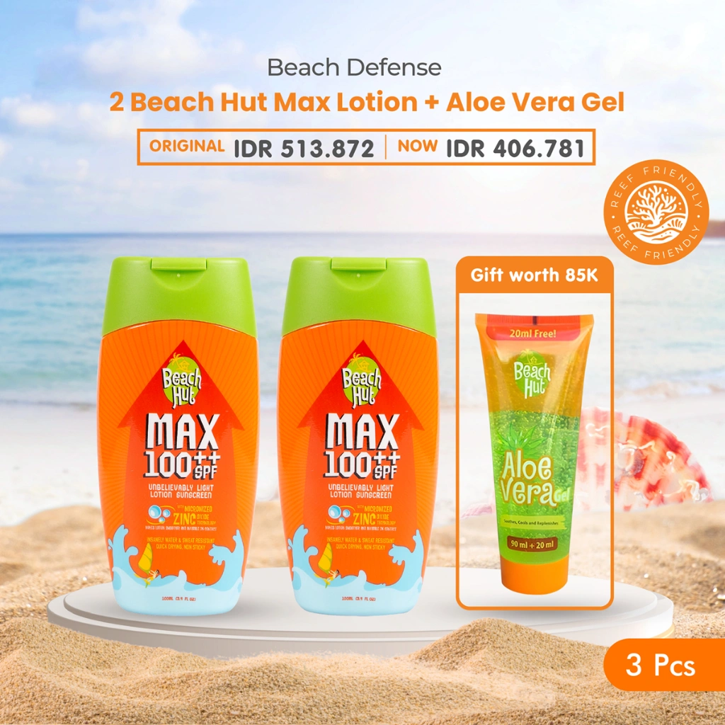 [Limited Time Offer] Buy 2 Beach Hut Sunblock MAX SPF 100++ Sunscreen Body Lotion 100ml Get 1 Beach Hut Aloe Vera Gel 90+20ml