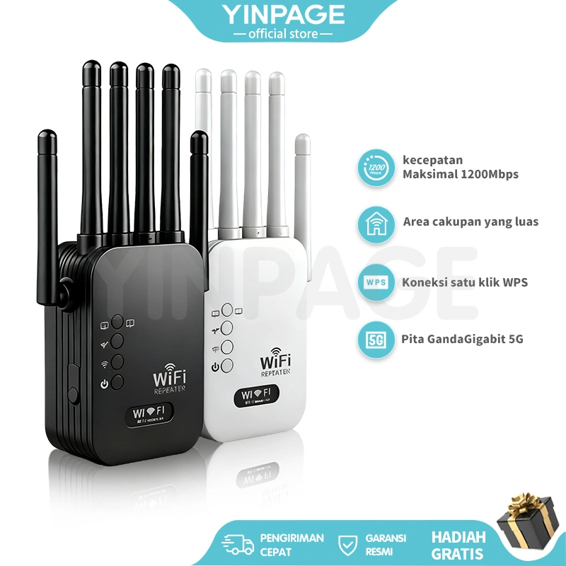 Wireless Router Repeater Jaringan WiFi 1200Mbps 2 Band 2.4G+5GHz Penguat Sinyal Internet Tinggi 6 Antena Extender Wireless Long Range Dukungan Mode AP Repeater Internet Rumah Kantor Router Jarak