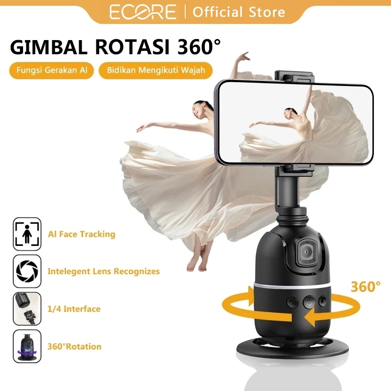 ECORE P03 Gimbal Stabilizer Handphone with Face Tracking, Bluetooth & Tripod Stand - 360° Auto Rotation Stabilizer for Hands-Free Vlog Selfie