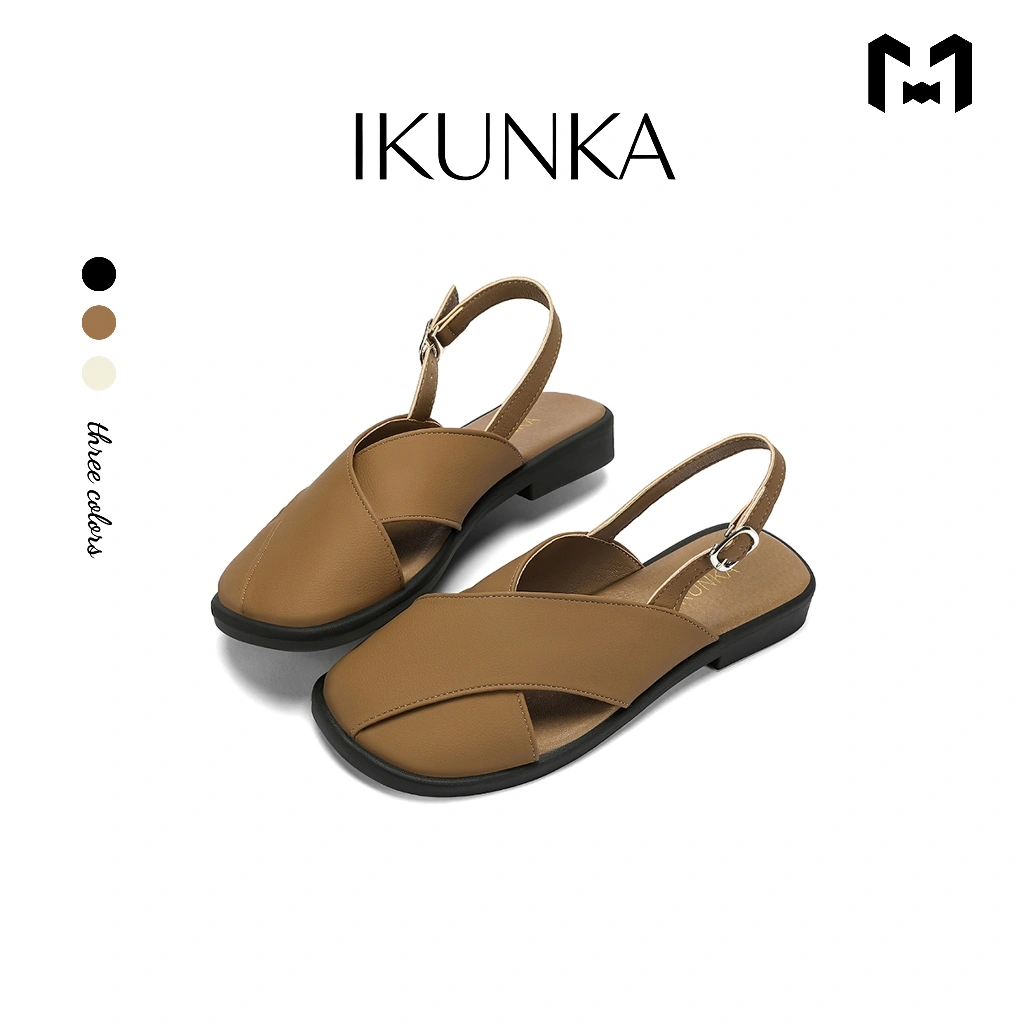 IKUNKA Sendal Cewek Sandal Flat Wanita Slip Ons Santai Sepatu Casual Dail Lembut Nyaman LV64