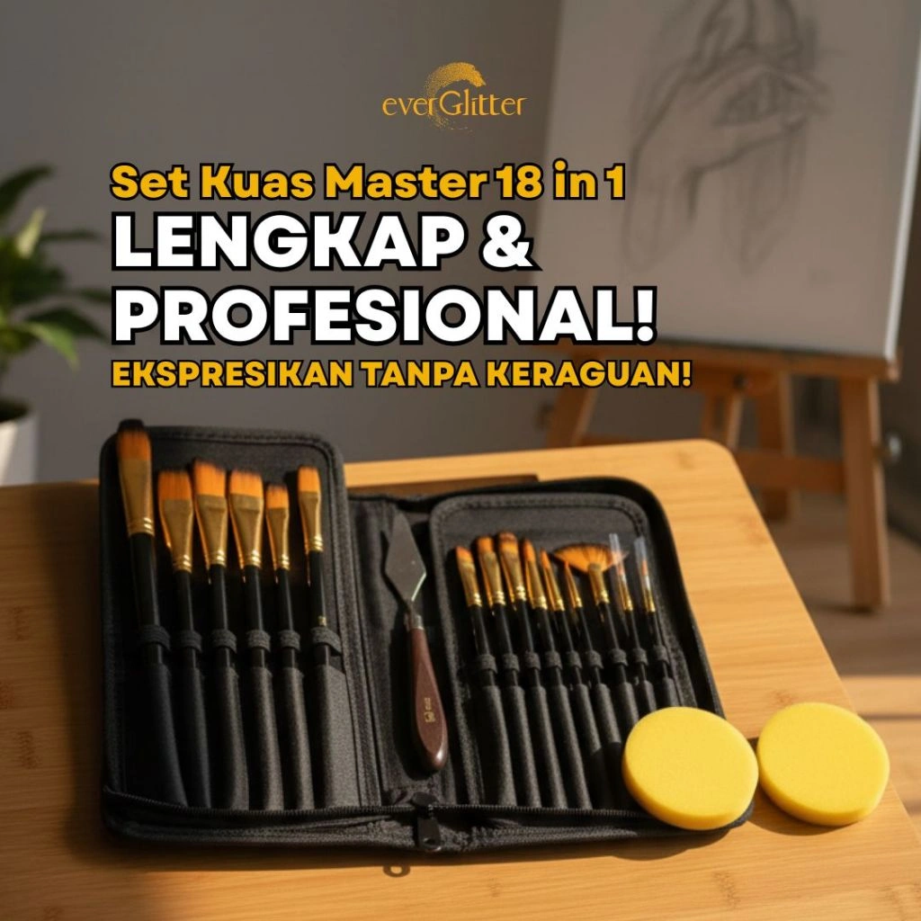 Art Brush Set Kuas Lukis 18 in 1 Kuas Alat Lukis Set Lengkap Mixing