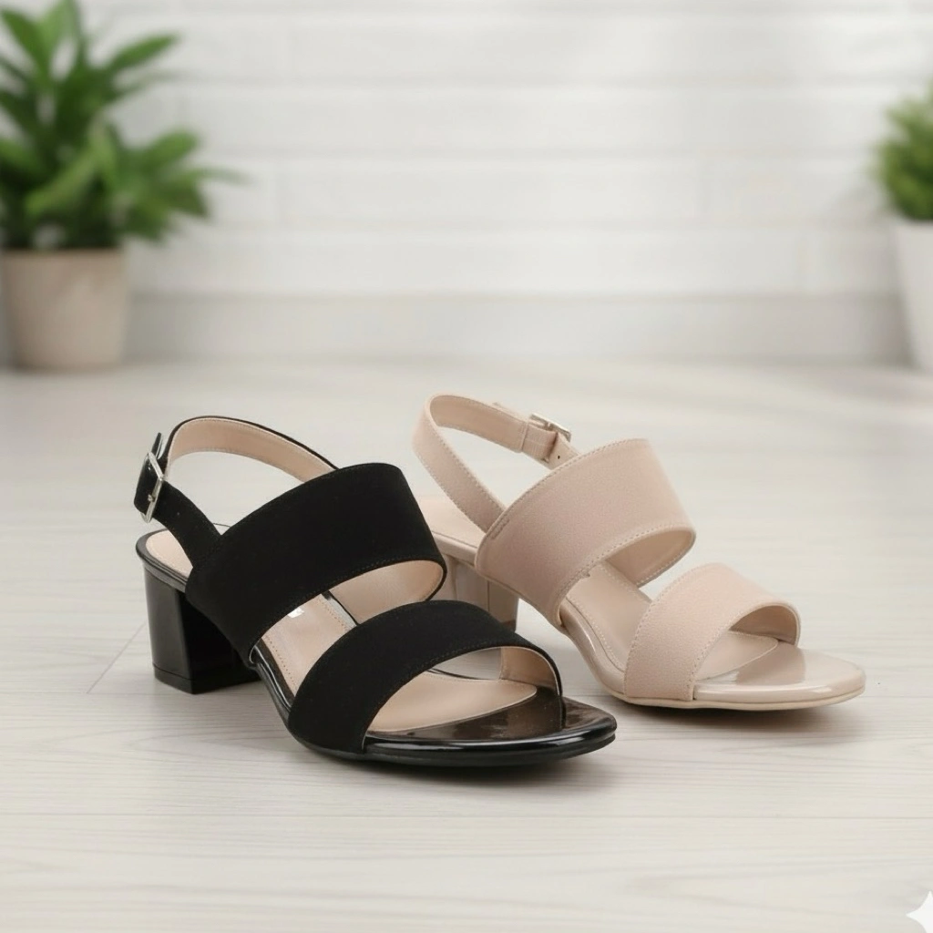Marelli Block Heels Wanita Cream & Black Elegan Sandal Heels Nyaman Dipakai Seharian untuk Kerja & Kondangan - 2014