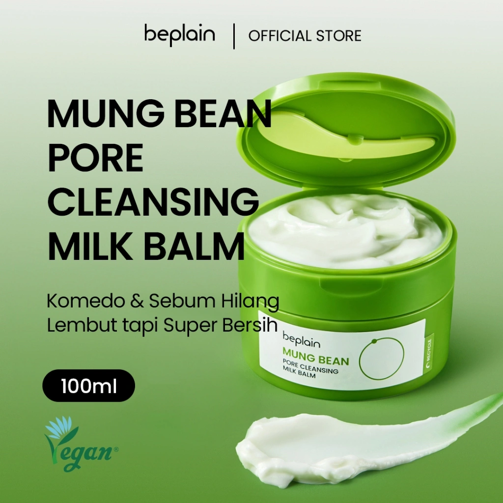 BEPLAIN MUNG BEAN PORE CLEANSING MILK BALM 100ml | Menghapus Komedo, Sebum, Makeup Waterproof | Pembersihan Kuat & Lembut