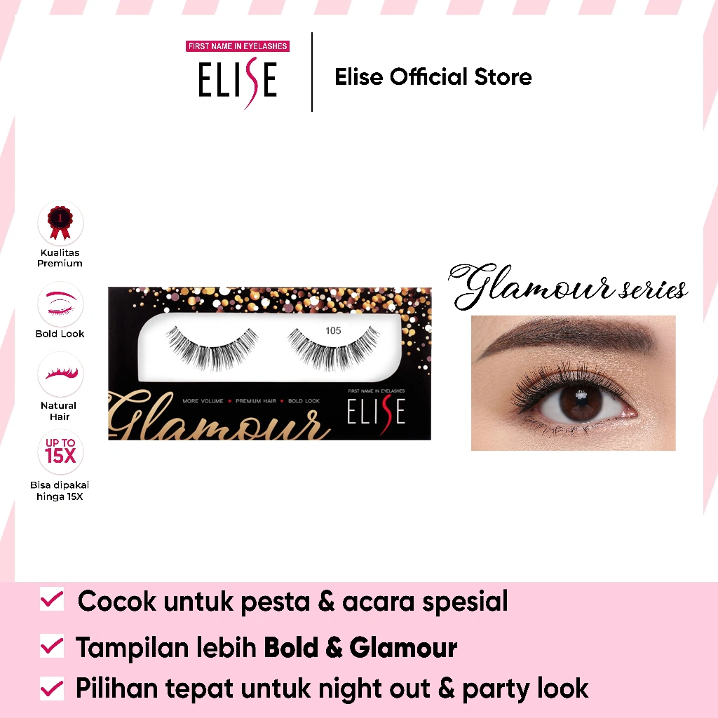 Bulu Mata Elise - Glamour 105 - Bulu Mata Semi Bold/Cocok untuk Glamour Makeup & Party Look